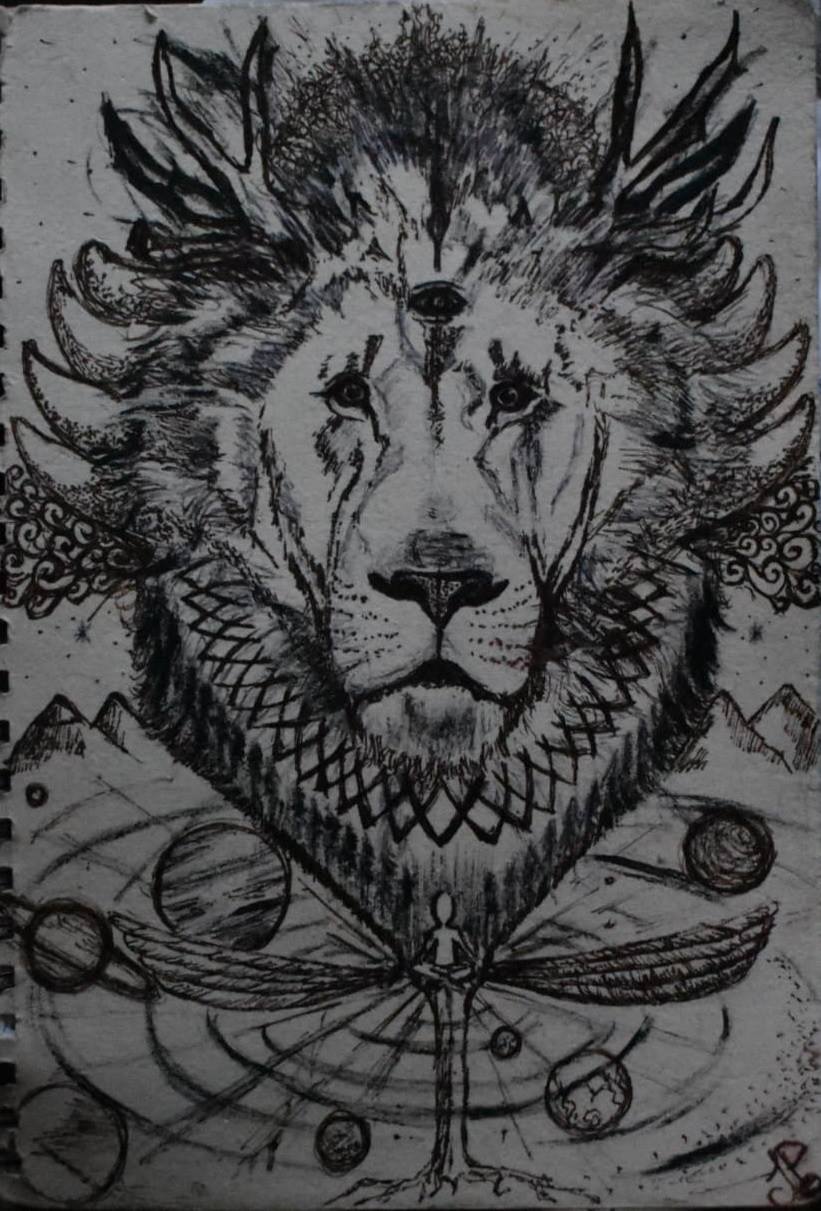 lion, sketching, universe, we are one, trippy, nature, jp l'artiste, mauritius art