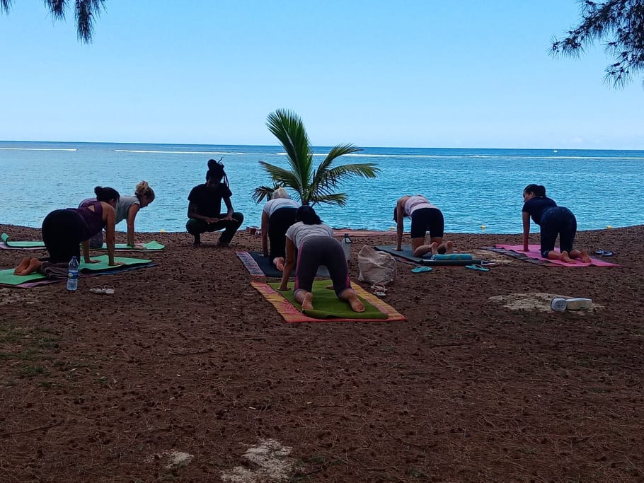 forest yogi, yoga, beach, session, ryan lilloo, mauritius, position