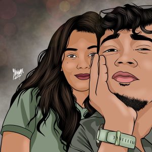 Digital artwork of Mauritian couple, Book yours now, order an illustration, Buy a local art in Mauritius, couple goals, cool gifts