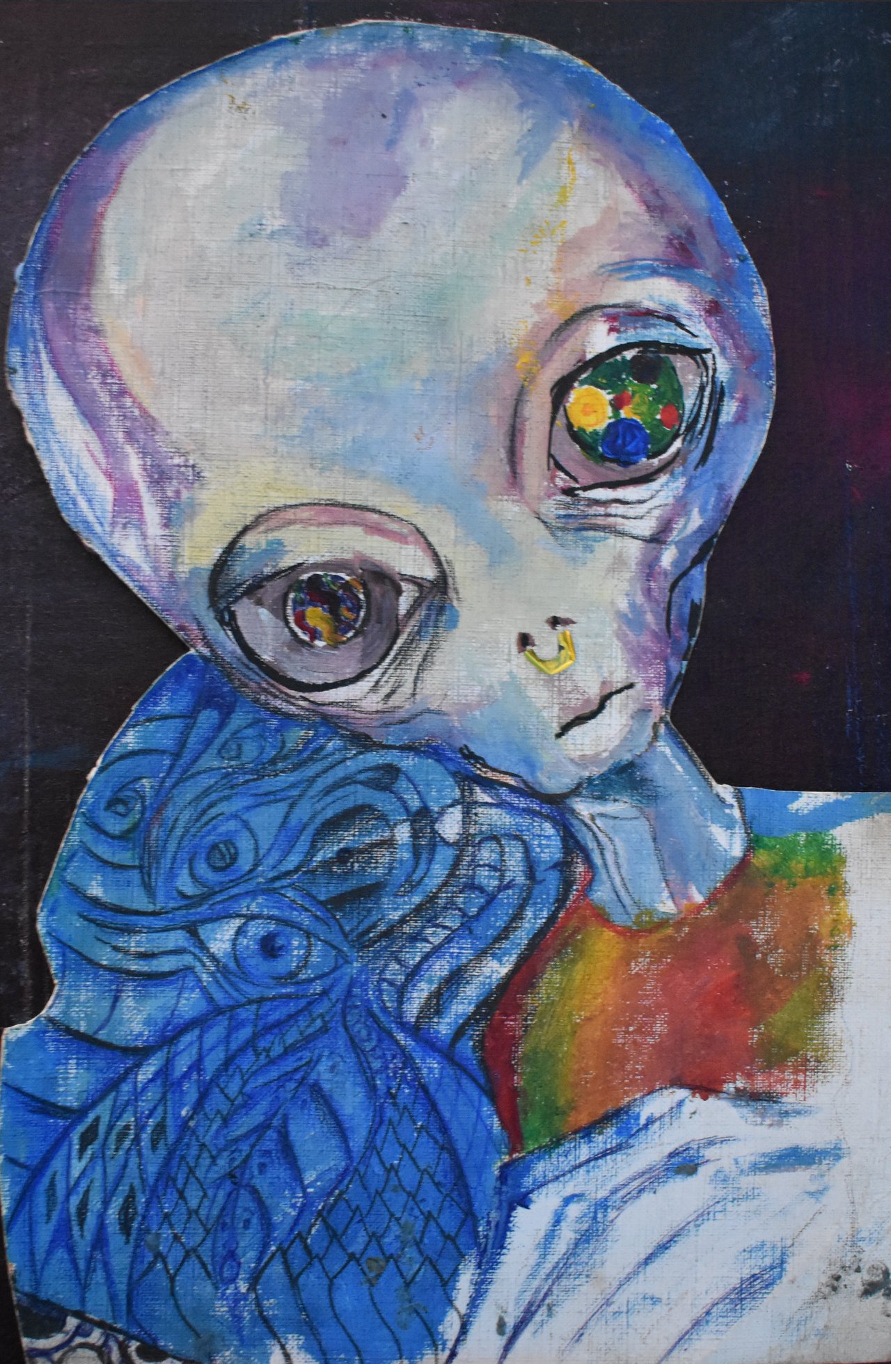 Alien painting, trippy, psychedelic painting
