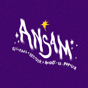Ansam Moris, artistic residency for advocacy, profil pictuure, purple backdrop with title with yellow star on the 'i'